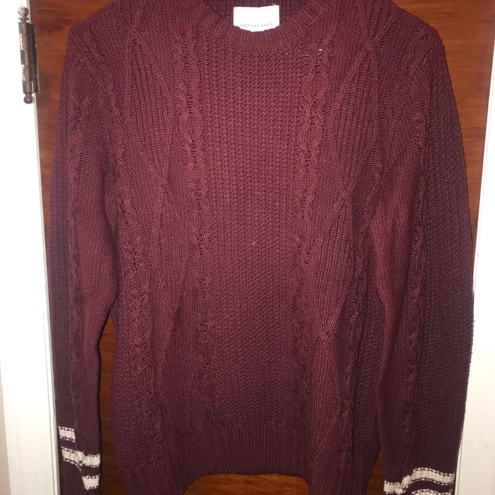 Men’s American Eagle maroon and white crew neck varsity style sweater